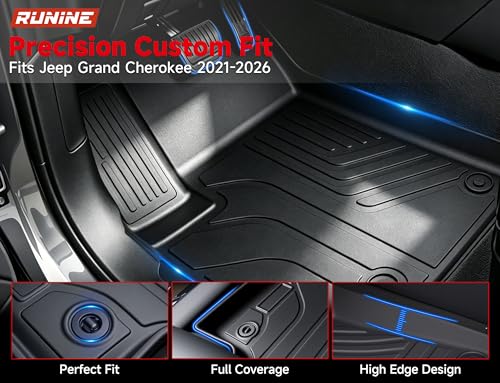 Floor Mats Cargo Liner Fit for 2021-2026 Jeep Grand Cherokee L (Only for 6-Seater w/o 2nd Row Center Armrest), All Weather Car Floor Liners Trunk Cargo Liner Car Accessories - size: Jeep Grand Cherokee L 6 Seater