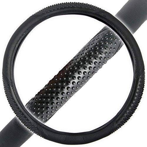 BDK Sporty Two Tone Ergonomic Grip Steering Wheel Cover - Massaging Gel Grip for Standard Size Wheels 14.5-15 inch Black/Black - color: #32 Massaging Gel Grip, size: Fits 14.5 - 15" SW