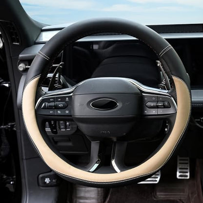 Valleycomfy Microfiber Leather Steering Wheel Cover Large-Size for F150 F250 F350 Ram 4Runner Tacoma Tundra Range Rover Model S X with 15 1/2 inches-16 inches Outer Diameter Beige - color: Beige, size: Large Size[15.5"-16"]