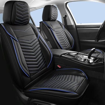 HChengkikz Car Seat Covers, Breathable and Waterproof Faux Leather Automotive Seat Covers, Universal Anti-Slip Driver Seat Cover for Cars SUV Pick-up Truck Sedan (5 PCS Full Set, Black + Blue) - color: Style1 Black+Blue, size: Full Seat
