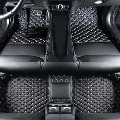 Custom Luxury Car Floor Mats Suitable for All Sedans, Sports Cars,SUV, Business Vehicles, Trucks, Waterproof and Anti Slip Fully Covered Leather Floor Mats (Black Gold)
