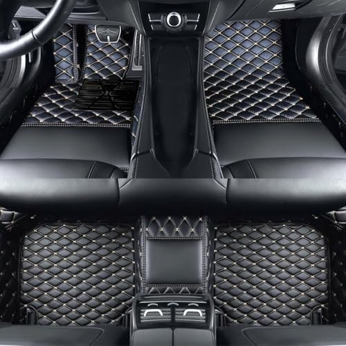 Custom Luxury Car Floor Mats Suitable for All Sedans, Sports Cars,SUV, Business Vehicles, Trucks, Waterproof and Anti Slip Fully Covered Leather Floor Mats (Black Gold)