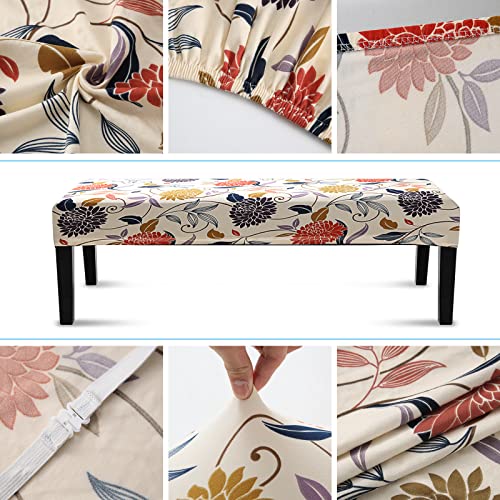Fuloon Stretch Dining Bench Cover, Anti-Dust Removable Bench Slipcover Washable Seat Cushion Protector for Bedroom, Kitchen, Hotel, Banquet (Flower Apricot) - color: Flower Apricot