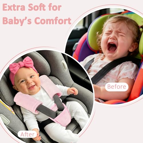 SWESEN Baby Car Seat Strap Covers, 3 Piece Soft Car Seat Strap Shoulder Pads for Baby Girls Boys, Double-Sided Use carseat Straps Covers for Stroller, Car Seats, Pushchair, Pink - color: Pink