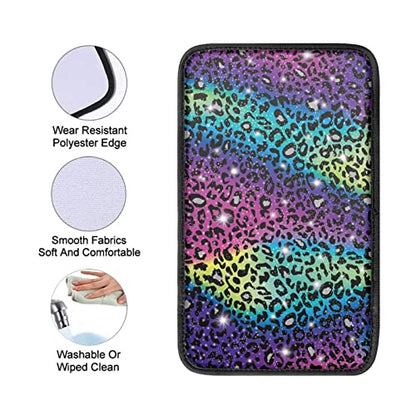 UNICEU Glitter Rainbow Leopard Car Accessories Center Console Armrest Cushion Cover Universal for Most Cars, Trucks SUV Neoprene Auto Armrest Protector Cover - color: Glitter Rainbow Leopard