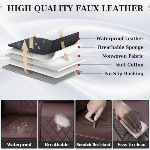 Coverado Car Seat Covers Full Set, Luxury Faux Leather Waterproof Seat Cover, Front and Back Car Seat Protector, Universal 5 Seat Leather Seat Cushion, Carseat Cover Fit Most Cars, Coffee - color: A-Coffee, size: Full Set
