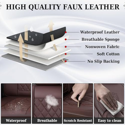 Coverado Car Seat Covers Full Set, Luxury Faux Leather Waterproof Seat Cover, Front and Back Car Seat Protector, Universal 5 Seat Leather Seat Cushion, Carseat Cover Fit Most Cars, Coffee - color: A-Coffee, size: Full Set