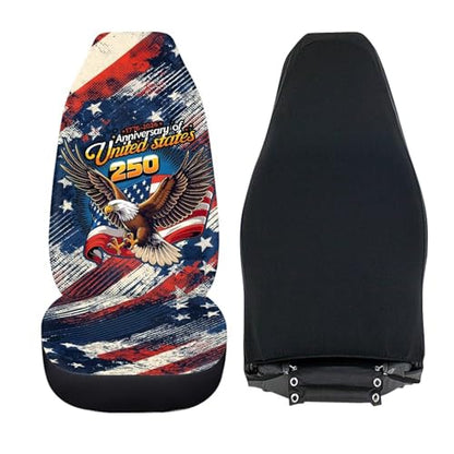 INSTANTARTS 250th Anniversary Car Seat Cover Front for Cars, Easy to Install Cover Set, Comfortable Accessories Auto Trucks SUV,2 Packs Patriotic Style - color: 250th Anniversary Eagle