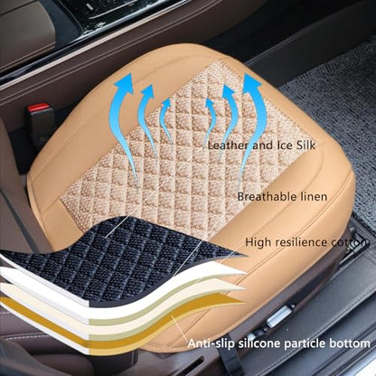 Leather Car Seat Covers,Beige Bottom Car Seat Covers Front Seat Only,Ventilated Breathable Comfortable Car Seat Protector for Leather Seats - color: Beige