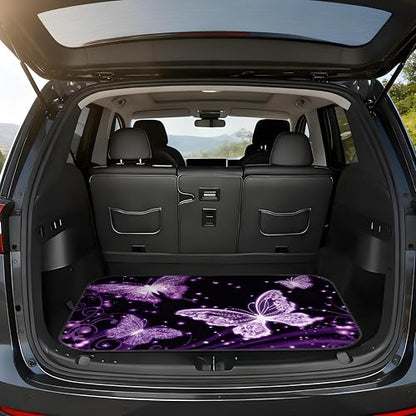 Universal Car Trunk Mat 29" x 39", Purple Butterfly All Weather Trunk Protection Cargo Liner, Durable Cargo Mat Rear Trunk Liner, Stylish Vehicle Interior Accessories Suitable for Most Car Models - color: Purple Butterfly