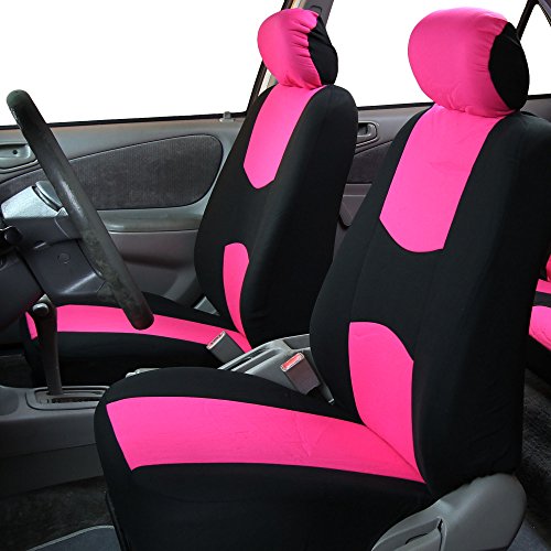 FH Group Car Seat Covers Front Set in Cloth - Car Seat Covers for Low Back Car Seats with Removable Headrest,Universal Fit,Automotive Seat Covers,Washable Car Seat Cover for SUV,Sedan,Van Pink - color: Pink, style: Seat Cover Front Set
