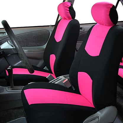 FH Group Car Seat Covers Front Set in Cloth - Car Seat Covers for Low Back Car Seats with Removable Headrest,Universal Fit,Automotive Seat Covers,Washable Car Seat Cover for SUV,Sedan,Van Pink - color: Pink, style: Seat Cover Front Set