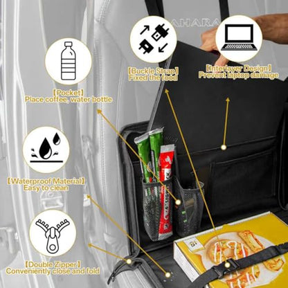 Front Seat Organizer with Steering Wheel Tray – Universal Car Storage Caddy for Drinks, Snacks, Gadgets, and Tablets, Adjustable, Multi-Pocket Travel and Office Accessory fits Car, Truck, Vans