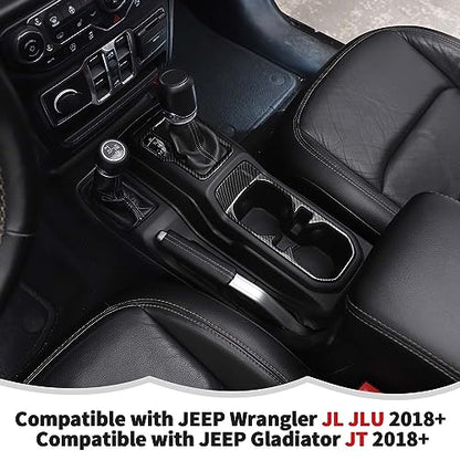 Carbon Fiber Cup Holder Trim Cover Gear Shift Cover Center Console Decoration Interior Accessories Compatible with Jeep Wrangler JL JLU & Gladiator JT 2018-2024