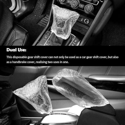 100PCS Disposable Car Gear Shift Cover,Dustproof Plastic Shifter Cover with Elastic Trims,Portable Gear Shift Knob Cover&Car Handbrake Covers for Automotive Shifter Protection