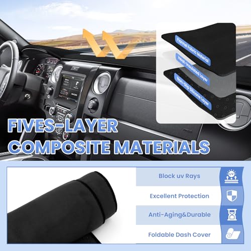 Sunsdrew Dash Cover for 2009-2014 Ford F150 Dashboard Cover Mat for F-150 Suede Dash Mat Accessories Sun Shade Nonslip Mesh Protector No Glare(with Light Sensor) - size: 09-14 F-150Dash Cover
