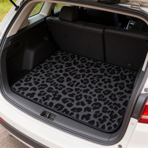 Universal Car Trunk Mat 29" x 39", Black Leopard Print All Weather Durable Cargo Mat Protector for SUV, Truck, Van | Stylish Cargo Liner Cover Leopard Print Car Accessories