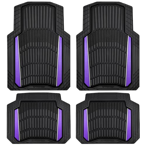 CAR PASS Heavy Rubber Car Floor Mats, Deep Waterproof Car Floor Mats All Weather, Aluminum Film Universal Trim to Fit for Cars SUV Trucks Sedans, Anti-Slip, Black Purple Metallic - color: Black Purple