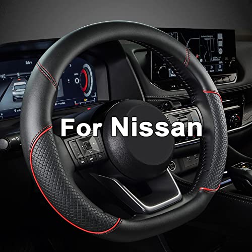 GIANT PANDA D Shape Steering Wheel Cover for Nissan Rogue Kicks - Auto Car Steering Wheel Cover Customized for Nissan Altima Sentra(Black+Red Line-D-Shaped) - color: Black+Red Line