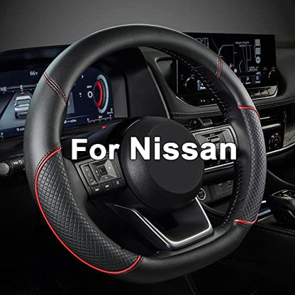 GIANT PANDA D Shape Steering Wheel Cover for Nissan Rogue Kicks - Auto Car Steering Wheel Cover Customized for Nissan Altima Sentra(Black+Red Line-D-Shaped) - color: Black+Red Line