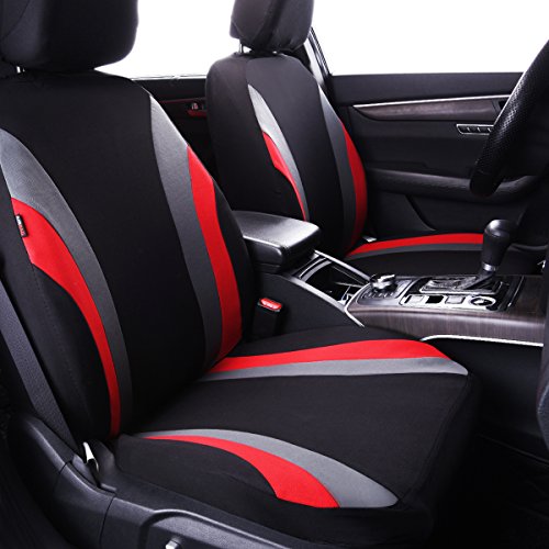 CAR PASS Line Rider Sporty Cloth 11PCS Universal Fit Car Seat Cover -100% Breathable with 5mm Composite Sponge Inside,Airbag Compatible,3zipper Bench(Full Set, Black and Red) - color: Black and Red, size: Full Set