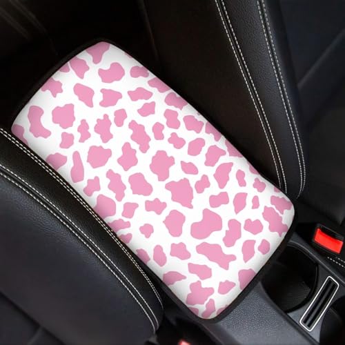 UNICEU Auto Center Console Cover Protector Pink Cow Print Universal Fit Cars Decor Arm Rest Cushion Soft Car Accessories for Women - color: Pink Cow Print