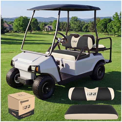 10L0L Golf Cart Seat Covers, Super Comfort Cooler Than Vinyl Seat Cover, Front and Rear Seat Cover for Yamaha EZGO Club Car, No Drilling Breathable Mesh Bench Seat Blanket, Machine Washable - color: Black + Beige, style: Front Seat - For EZGO TXT & RXV &