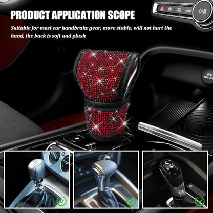 Bling Auto Gear Shift Knob Cover, Car Shifter Cover, Sparkly Crystal Rhinestones Gear Shift Knob Cover for Women Girls, PU Leather Shift Gear Cover with Bling Accessories Fit Cars (Red) - color: Red