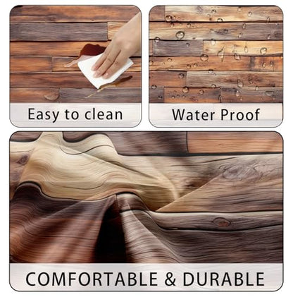 Rustic Wood Picnic Table Cover with Bench Covers Waterproof Windproof Elastic Fitted Outdoor Camping RV Tablecloths with Drawstring Bag Reusable Rectangle Rectangle Tables and Seats Cover 30X72IN - color: Brown, size: 30" x 72" (Rectangular)