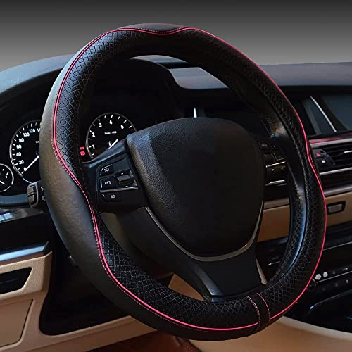 Car Steering Wheel Cover, Anti-Slip, Safety, Soft, Breathable, Heavy Duty, Thick, Full Surround, Sports Style (Black with Pink Line) - color: Black with Pink Line