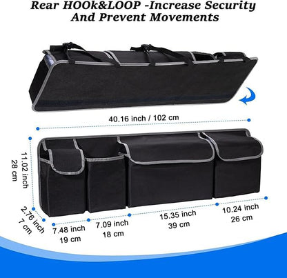 Trunk Organizer - Car Organizer, Foldable Trunk organizer for SUV/MPV/Truck, Collapsible Car Storage Bag with 4 Pockets, Black, 40.16"×11.02"
