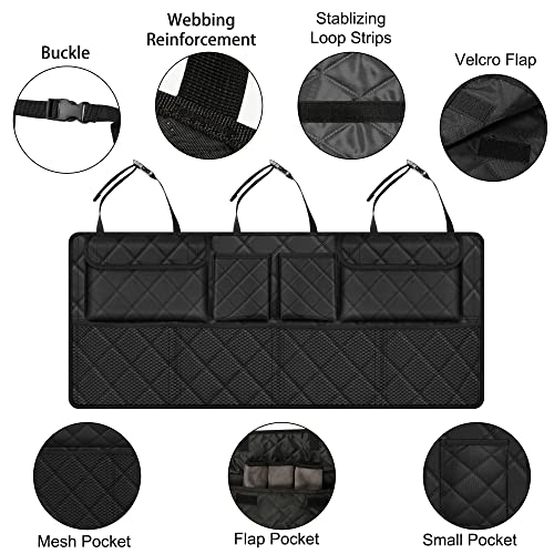 Car Trunk Organizer, Large Capacity Backseat Trunk Organizer (42"*18"), Collapsible Car Storage Bag with 8 Pockets, SUV/MPV/Truck - Black