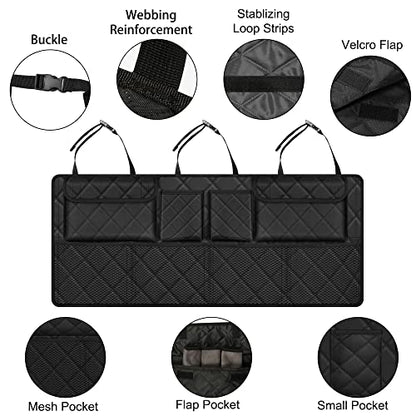 Femuar Car Trunk Organizer, Large Capacity Backseat Trunk Organizer (42"*18"), Collapsible Car Storage Bag with 8 Pockets, SUV/MPV/Truck - Black - color: black
