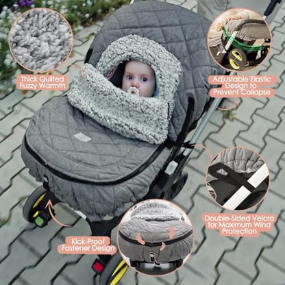 ACRABROS Car Seat Cover Baby: Winter Infant Carseat Canopy for Boy Girl Newborn, Zipper Peeping Window, Warm Cozy Cold Weather Waterproof Fitted, Heather Grey - color: Heather Grey