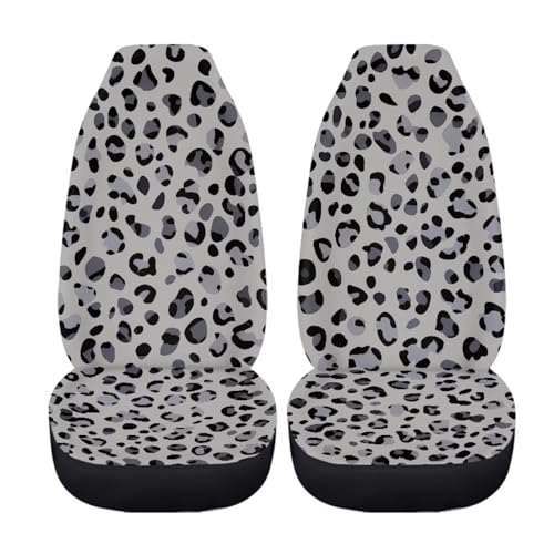Grey Leopard Print 2pcs Car Seat Covers Front Thin Seats Protectors with Elastic Strap Universal Fit for Vehicles Easy to Install - color: Grey Leopard