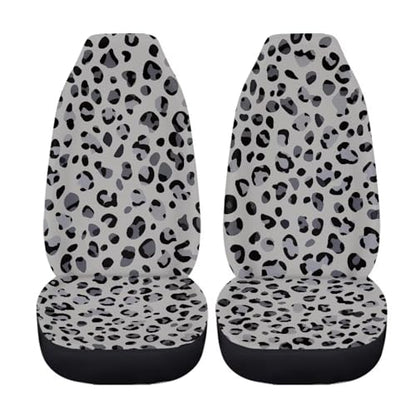 Grey Leopard Print 2pcs Car Seat Covers Front Thin Seats Protectors with Elastic Strap Universal Fit for Vehicles Easy to Install - color: Grey Leopard