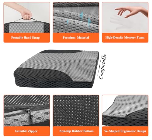 kingphenix Premium Car Seat Cushion, Memory Foam Driver Seat Cushion to Improve Driving View- Coccyx & Lower Back Pain Relief - Seat Cushion for Car, Truck, Office Chair (4D Mesh Gray & Black) - color: 4d Mesh Gray & Black
