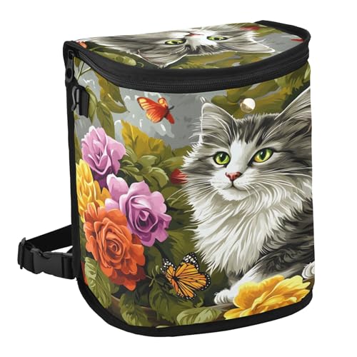 MNSRUU Car Trash Can with Lid, Gray Cat on The Garden Fence Car Trash Bag Hanging Organizers and Storage for Front Back Seat, Leak-Proof Trash Bin - color: Cats I14284