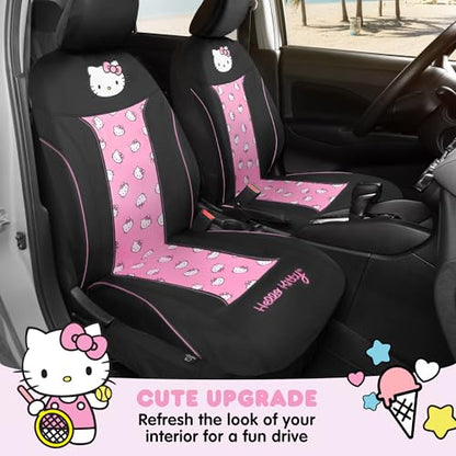Hello Kitty Car Seat Covers - Cute and Durable Pink Front Seat Covers with 4PC Carpet Car Floor Mats - Universal Fit for Cars, SUVs & Trucks - Black with Red Bow & Hello Kitty Print - color: Covers & Carpet Mats-Red, style: Hello Kitty