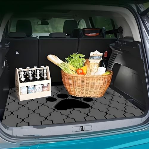 Universal Car Trunk Mat 29" x 39", Black Dog Paw Print All Weather Trunk Protection Cargo Liner, Durable Cargo Mat Rear Trunk Liner, Stylish Vehicle Interior Accessories Suitable for Most Car Models - color: Black Dog Paw Print