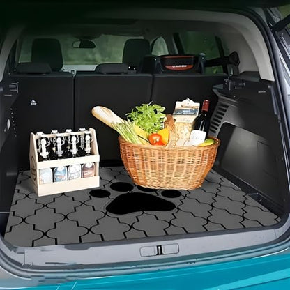 Universal Car Trunk Mat 29" x 39", Black Dog Paw Print All Weather Trunk Protection Cargo Liner, Durable Cargo Mat Rear Trunk Liner, Stylish Vehicle Interior Accessories Suitable for Most Car Models - color: Black Dog Paw Print