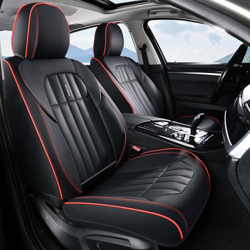 FLORICH Leather Seat Cover, Car Seat Covers Front Set, Waterproof Car Seat Protectors, Front Seat Covers 2 Pack, Automotive Seat Covers Protector Fit for Most Cars Trucks SUV - BlackRedLine - color: BlackRedLine, size: FrontPair