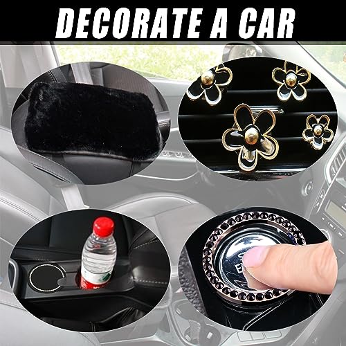 Fluffy Steering Wheel Cover for Women with Furry Gear Cover &Handbrake Cover&Seat Belt Cover&Armrest Pad Fuzzy Car Accessories for Women Pack of 14 (Black) - color: Black