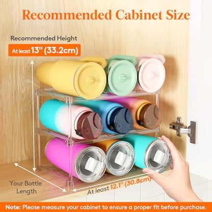 Lifewit Stackable Bottle Storage Organizer, Clear Freestanding Wine Holder for Cabinet, Large Slot Water Bottle Tumbler Cup Organizer for Pantry, Plastic Wine Rack for Fridge Cellar, 3Tier Hold 9 - size: 3 Tier-9 Bottle