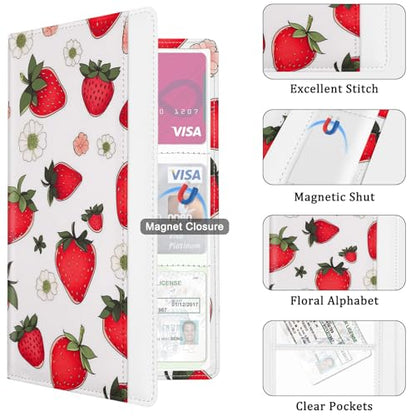 Car Registration and Insurance Holder, with Magnetic Closure for License, Cards and Documents, All Vehicle Needs and Car Accessories (Strawberry) - color: Strawberry