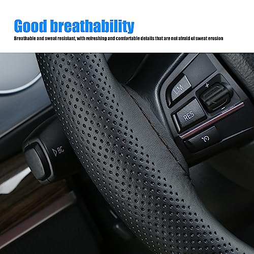 Pack-1 Leather Steering Wheel Cover, Universal Non-Slip Stitch On Wrap, DIY Car Wheel Cover Protector with Needle and Thread for Most Cars SUVs and Trucks (Black #4) - color: Black #4