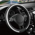 Road Comforts Leather Steering Wheel Cover – Black & Silver, Universal Fit 14.5-15 Inch, Microfiber Leather, Anti-Slip & Breathable Design for Men and Women - color: Silver