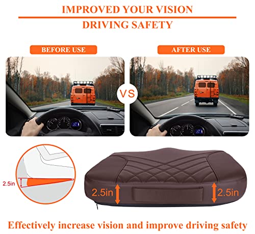 kingphenix Premium Car Seat Cushion, Memory Foam Driver Seat Cushion to Improve Driving View- Coccyx & Lower Back Pain Relief - Seat Cushion for Car, Truck, Office Chair (Leather Brown) - color: Leather Brown