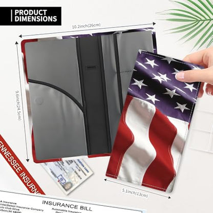 Leather Car Registration and Insurance Card Holder, Cute Car Accessories Vehicle Glove Box Car Organizer for Documents, Cards, License American Flag Print - color: American Flag Print
