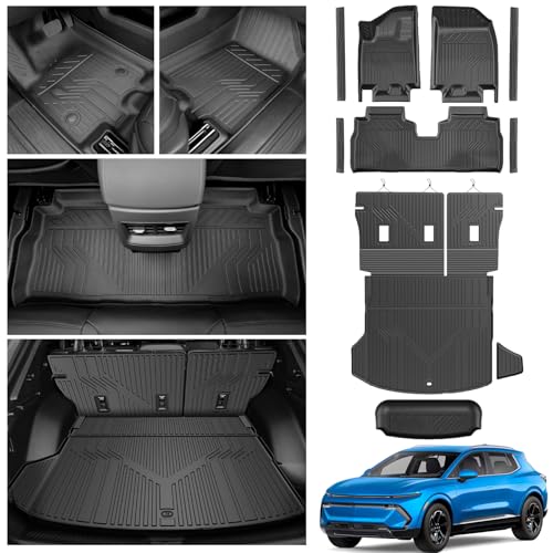 Floor Mats for 2026 2025 2024 Chevy Equinox EV (Non Fuel) Trunk Mat with Backrest Mat and Storage Mats, Door Sill Protectors, All Weather Cargo Liner Back Seat Cover for Equinox EV Accessories